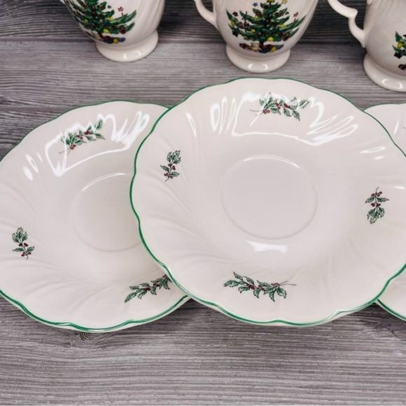 Nikko Japan happy holidays print tea cups & dessert plate 7 cups 3 plates - Picture 3 of 8